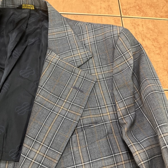 Vtg Bill Blass 41L Gray Plaid Lightweight Wool Blazer Sport Coat Jacket 1977 - Picture 4 of 15